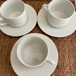3 Cup Saucer Sets in Basketweave Pattern - Basket Weave Tabletops Unlimited